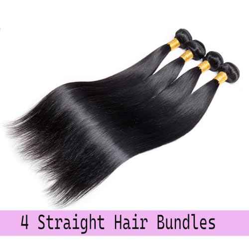 12A Straight Bundles Human Hair 18 20 22 24 Inch, 100% Unprocessed Brazilian Virgin Bundles Human Hair Straight Quick Weave Bundles for Women, Sew In Hair Extensions 400g/Pack Natural Black Color
