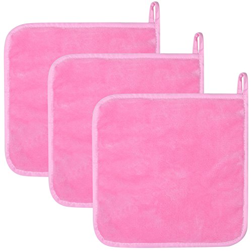 Lifaith Microfiber Makeup Removal Cloths Ultra Soft Facial Cloths, Pack Of 3, 12 x 12-Inch, Pink