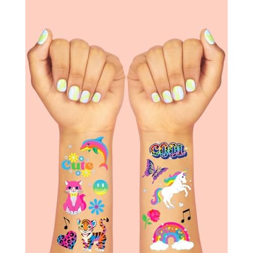 xo, Fetti Cute Neon Rainbow Animal Temporary Tattoos - 68 Iridescent Foil Pcs | Nostalgia Bright Birthday Accessory, Childhood Bachelorette Party Favor, Cute Kids Activity