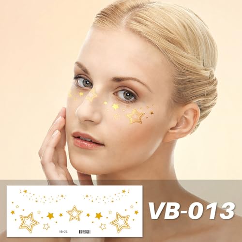 10 Pcs Gold Glitter Stars Temporary Face Tattoos - Waterproof