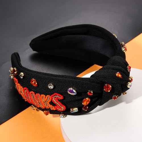 Thanksgiving Headband Accessories - Fall THANKS Knotted Pearl Rhinestone Wide Hair Accessories