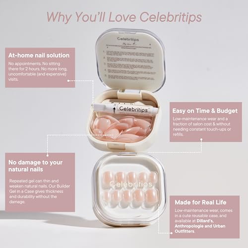 Celebritips Extra Short Almond Press On Nails - Classic French Manicure Kit