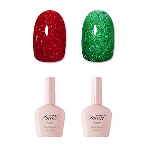 Imtiti Glitter Gel Nail Polish Set, Christmas Red and Green Glitter Gel Polish Soak Off LED U V Shimmer Sparkle Nail Gel Polish DIY Nail Art Starter Manicure Salon Gel Nail Polish Kit 10ML