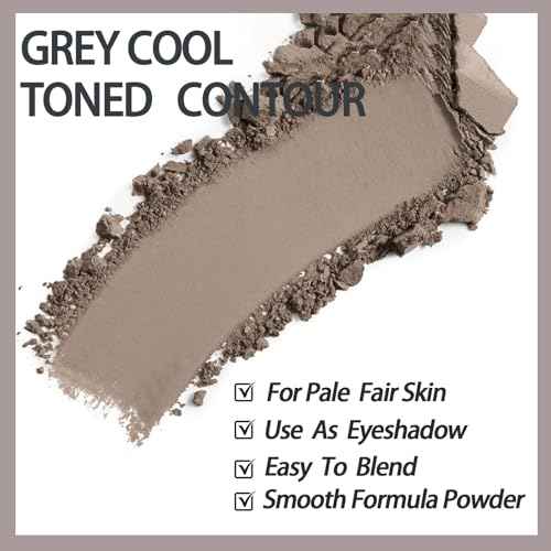 Cool Toned Contour Palette with Mirror, Taupe Grey Contour Powder for Pale Light Cool Toned Skin, Nose Contouring Bronzer Powder with Nose Face Brush