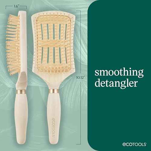 EcoTools Smoothing Detangler Hairbrush, Brush For Wet Or Dry Hair, Pain-Free Detangling, Style & Smooth Hair, Heat Resistant Brush, Renewable Bamboo & Flexible Bristles, Vegan & Cruelty-Free, 1 Count