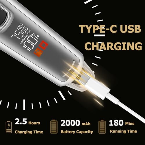 KEMEI Hair Trimmer for Men, Professional Hair Clippers Cordless Zero Gapped Trimmer with LCD Display Trimmers for Barbers with T Blade Beard Trimmers 3 Adjustable Speeds KM-1919 Silver