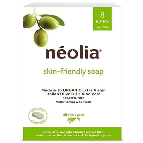 Neolia Olive Oil Soap Bar (8 Pack): Gentle Green Bar Cleanser Made with Organic Italian Extra Virgin Olive Oil & Aloe. Ideal Natural Soap for Dry Skin. Gentle Natural Cleanser for Sensitive Skin.