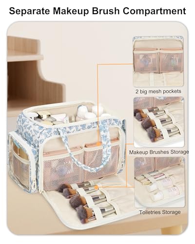 Travel Makeup Bag, Large Toiletries Organizer with Brush Compartment