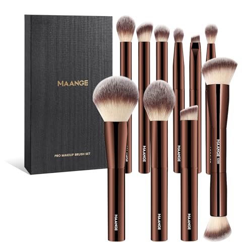 MAANGE 10-Piece Travel Makeup Brush Set with Magnetic Case
