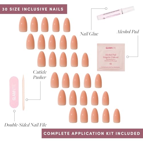 Glamnetic Press On Nails Sheer Peach Medium Almond 30 Kit