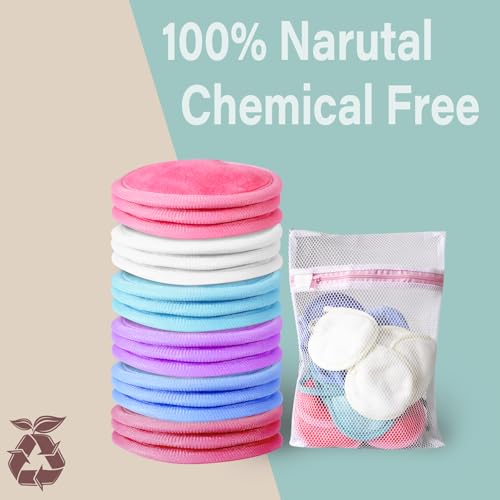 NUGILLA Reusable Makeup Remover Pads - 18-Pack Microfiber Facial Rounds with Mesh Bag