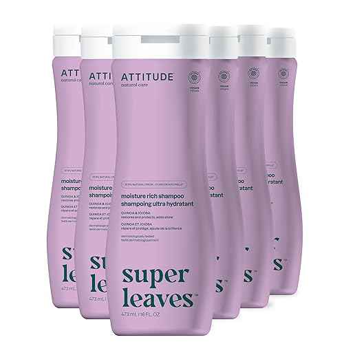 ATTITUDE Moisture Rich Hair Shampoo, EWG Verified, For Dry and Damaged Hair, Naturally Derived Ingredients, Vegan and Plant Based, Quinoa and Jojoba, 16 Fl Oz (Pack of 6)