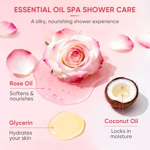 Rose Elixir Body Wash for Women, Moisturizing Essence Shower Gel with Triple Rose Formula, Hydrating Natural Cleanser, Gentle Foaming & Multi-Oil Nourishment, 7 oz