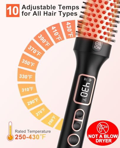 Nimmu 1.5" Heated Round Brush Curling Iron, 10 Temperature, Dual Voltage