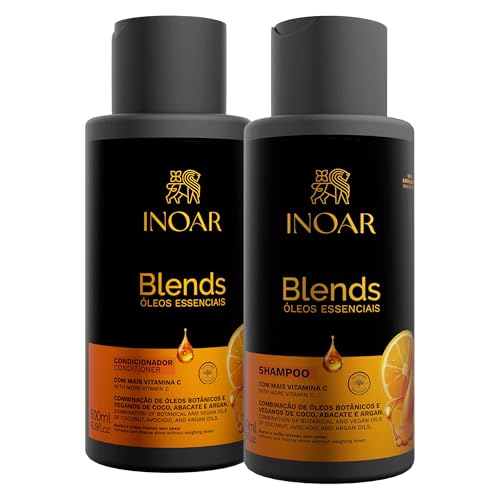 Inoar Blends Shampoo & Conditioner Kit with Vitamin C, Coconut, Avocado and Argan Oils for Deep Hydration, Repair, Shine, 16.9 Fl Oz Each