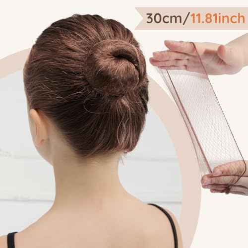 Teenitor Hair Net and Small Donut Bun Maker for Kids, 10 Pcs 30cm Invisible Hair Nets, 2 Pcs Hair Bun Maker with U Shaped Bobby Pins 20 Pcs and 5 Elastic Bands, Ballet Bun Kit For Kids, Dark Brown