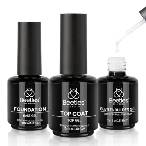 Beetles Builder Nail Gel & Top Coat Set - White Gel, 3 Pieces, 15ml L-White-3