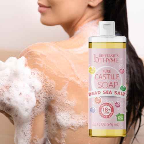 Brittanie¡¯s Pure Castile Liquid Soap Refill, Dead Sea Salt, 32 Ounce Pack of 2 | Dish Soap, Hair & Body, Home, Gentle and Pure, Made with Natural Luxurious Oils, Vegan & Gluten Free Non-GMO
