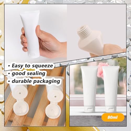 20PCS 100ml/3.4oz White Plastic Facial Cleaner Soft Tube Bottles Empty Refillable Travel Makeup Sample Packing Container Storage Pot Jar Vials Dispenser for Toiletries