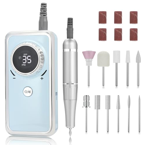 Rechargeable Nail Drill Macine, 35000RPM Professional Electric Efile Nail Drill with LCD Display for Acrylic Nails Remove, Portable Manicure Pedicure Polishing Tools with everything for Salon Home Use