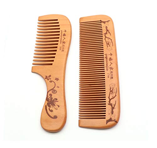 Handmade Wooden Comb for Men and Women,Antistatic Natural Wooden Hair Comb.Fine Teeth and Wide Tooth Combs are Suitable for Dry Hair, Oily Hair, Straight Hair and Men's Natural Curly Hair（2 pcs)）