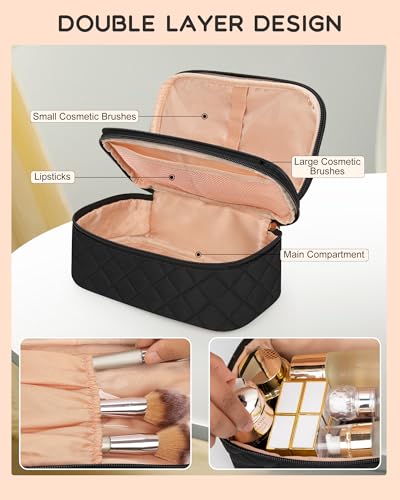 Relavel Small Makeup Bag, 2-Layer Travel Cosmetic Organizer