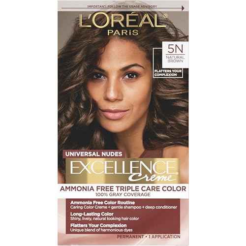 L¡¯Oreal Paris Excellence Universal Nudes Permanent Hair Color, Ammonia Free Hair Dye for Gray Hair Coverage, 5N Natural Brown, 1 Hair Dye Kit