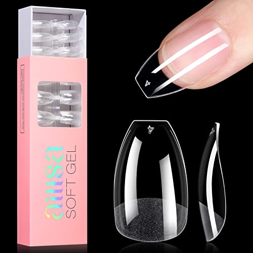 AILLSA Short Almond Nail Tips 360Pcs Full Cover Soft Gel Nail Tips Half Matte No File Clear False Gelly Nail Tips Fake Almond Shaped Nails for Press On Nail Extension DIY Valentine Gift 12 Sizes