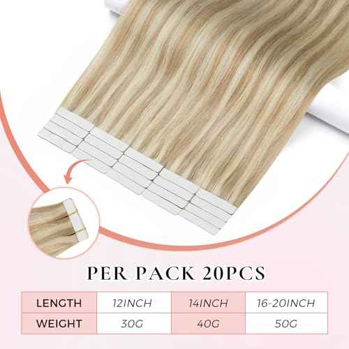 Tape in Hair Extensions Human Hair 18 Inch Dark Ash Blonde Highlights Light Blonde Invisible Straight tape hair extensions 20Pcs 50G Thick Ends
