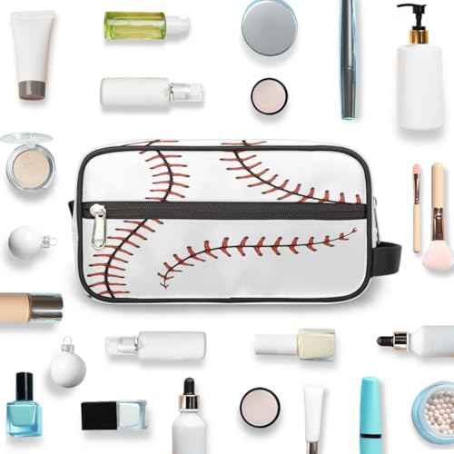 Boys Travel Toiletry Bag, Kids Waterproof Hanging Dopp Kit, White Baseball Wash Bag with Large Capacity for Travel, Sports, Shower