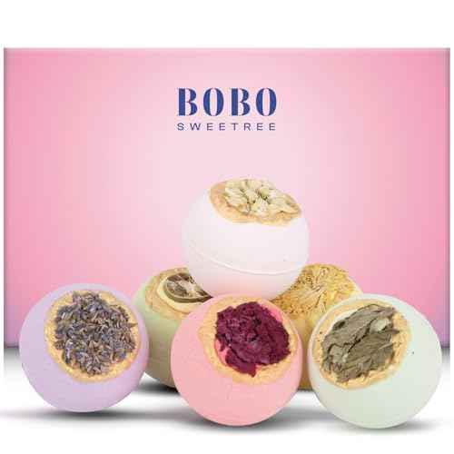 Bath Bombs for Women, Gift Set of 6 Fizzies Luxury Large Size with Real Flowers and Natural Organic Essential Oil, Self Care Gifts for Women, Mon, Daughter, Girlfriend, Kids,Pack of 6 (Multiple)