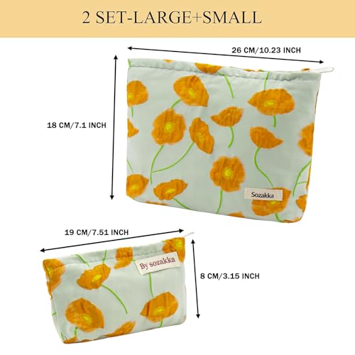 Getgto 2 Pcs Makeup Bags - Large Floral Cosmetic Organizer Set