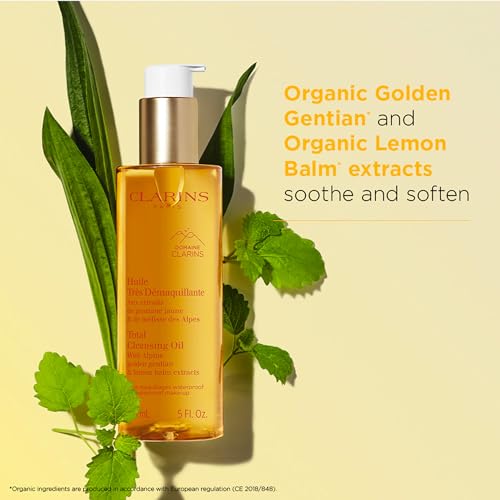 Clarins Total Cleansing Oil | Removes Long-Wearing, Heavy and Waterproof Makeup and Pollutants | Preserves Skin's Microbiota | Easy Rinse | Safe For Use On Face, Eyes and Lips | Dermatologist Tested