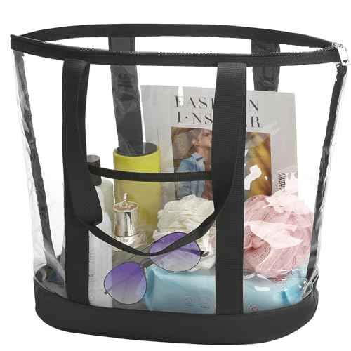 HAOGUAGUA Extra Large Clear Cosmetic Toiletry Makeup Travel Bag, Waterproof Transparent Plastic PVC Tote Shoulder Bag with Handles (BLACK)