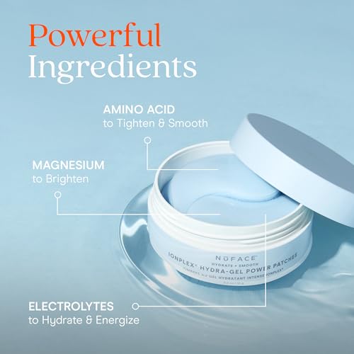 NuFACE IonPlex Hydra-Gel Power Under Eye Patches - Gel Under Eye Mask for Puffy Eyes & Dark Circles - Cooling Wrinkle Patches & Hydrating Treatment Pads to Energize, Brighten & Tighten (60 Count)