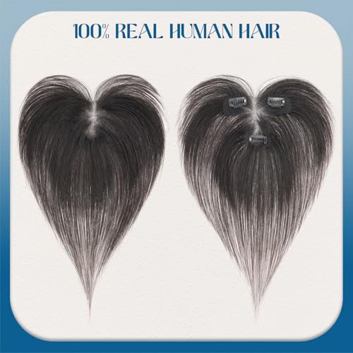 Human Hair Topper with Side Bangs - 11" Clip-In Hairpiece