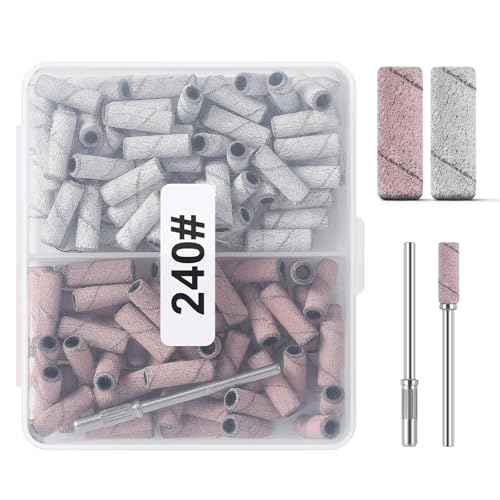 110pcs Small Sanding Bands Nail Drill Bits with 3.1mm Mandrel Nail Bit, 240 Fine Grit Nail File for Acrylic Nails Gel Manicures and Pedicures Salon (Zebra+Pink, 240 Grit)