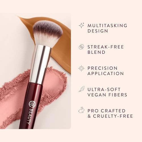 BK BEAUTY 116 SMALL ROUND COMPLEXION BRUSH ? Compact Round Makeup Brush for Precise Blending of Cream Blush, Contour, Bronzer & Foundation, Vegan Bristles