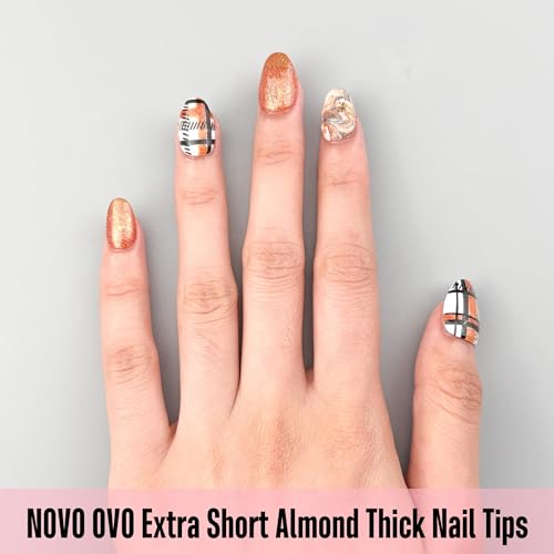 NOVO OVO Extra Short Almond Nail Tips - 224 pcs Full Cover Gel