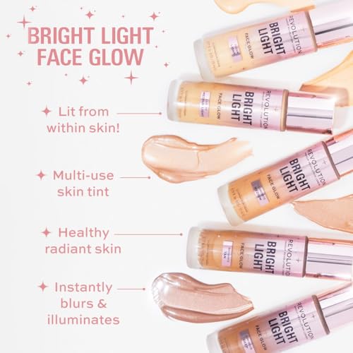 Revolution Beauty London, Bright Light Face Glow, Lightweight & Brightening Multi-Use Skin Tint, Illuminating and Natural Glow Finish, Lustre Medium Light, 0.77 Fl. Oz