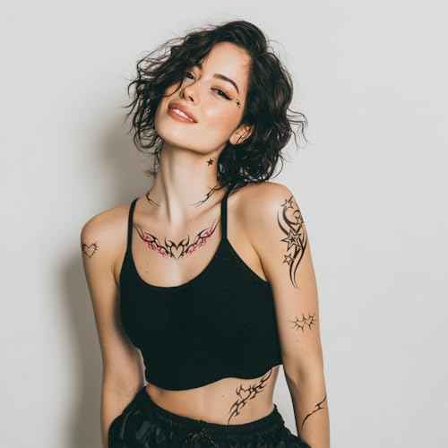 Edgy Y2K Temporary Tattoos | CyberSigilism Tramp Stamps | Realistic Waterproof Fake Tats | Festival, Bachelorette, Halloween, Birthday Favors, Accessories