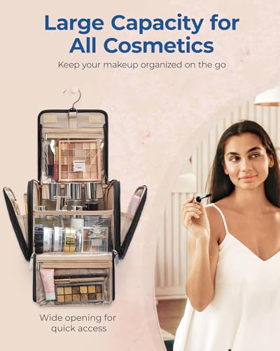 BAGSMART Hanging Makeup Bag with Hook - Large Capacity Cosmetic Organizer