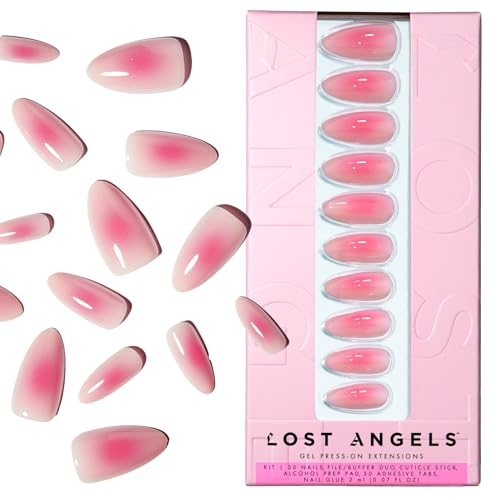 Lost Angels Pink Press On Nails - Almond Medium Length, 30 Count