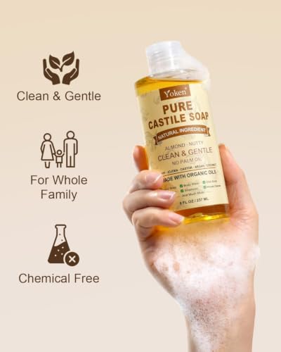 Yoken Organic Almond Castile Liquid Soap 8oz Travel Size - Gentle & Multi-Purpose