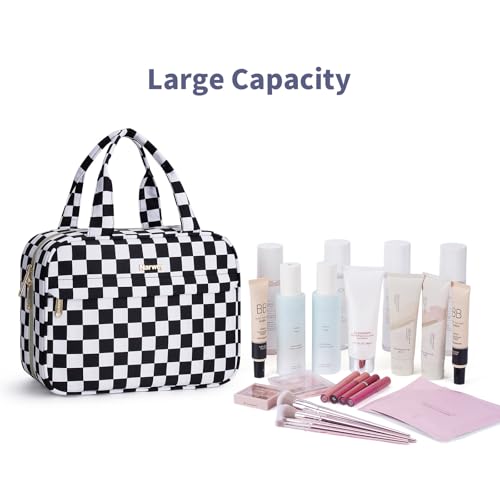 Narwey Hanging Toiletry Bag for Women - Black Checkered Makeup Organizer