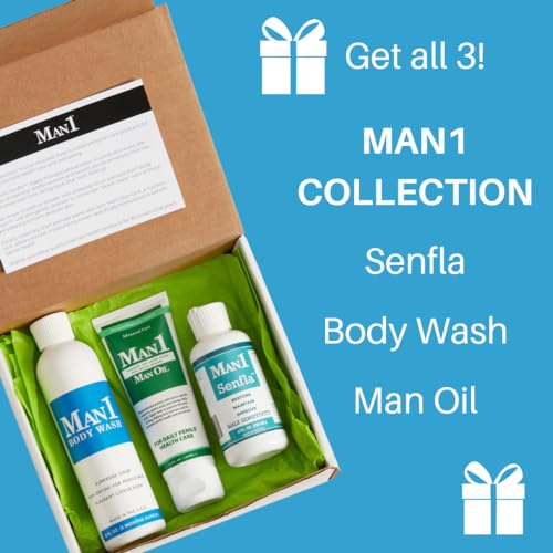 Man1 Man Oil Man1 Collection: Penile Health Gift for His Anniversary, Birthday or Holiday. Give Him a Unique Present He¡¯ll Love. Three Premium Products for Complete Penile Care, Senfla and Body Wash