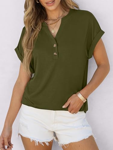 ANRABESS Women's Short Sleeve Henley Top - Casual Summer Blouse