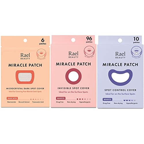 Rael Miracle Bundle - Microcrystal Dark Spot Cover (6 Count), Invisible Spot Cover (96 Count), Spot Control Cover (10 Count)