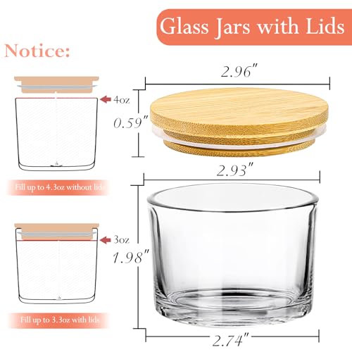 CONNOO 15 Pack 4oz Clear Glass Candle Jars with Bamboo Lids