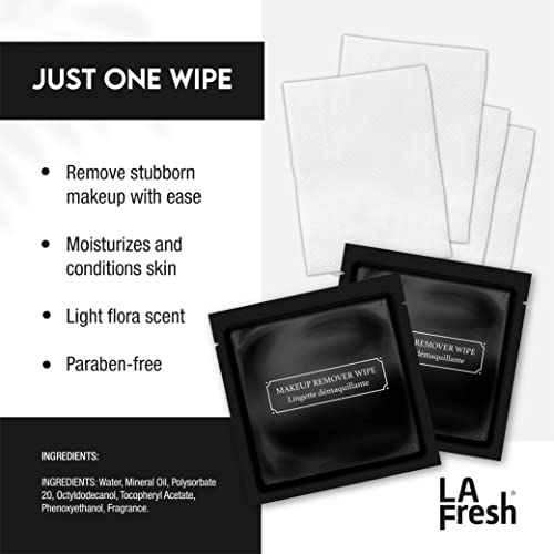 La Fresh Hotel Premium Paraben-Free Makeup Remover Wipes - Black, Light Flora Scent 8x6" Wet Wipes - 50 Wipes, Travel Essentials